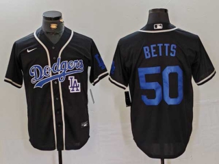 Men's MLB Los Angeles Dodgers #50 Mookie Betts Black Logo Cool Base With Patch Stitched Baseball Jersey