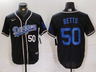 Men's MLB Los Angeles Dodgers #50 Mookie Betts Black White Number Cool Base With Patch Stitched Baseball Jersey