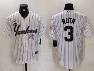 Men's MLB New York Yankees #3 Babe Ruth White Logo Pinstripe Fashion Cool Base Nike Stitched Vintage Jersey