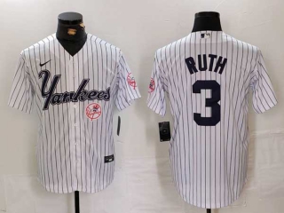 Men's MLB New York Yankees #3 Babe Ruth White Logo Pinstripe Fashion Cool Base Nike Stitched Vintage Jerseys