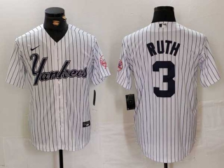 Men's MLB New York Yankees #3 Babe Ruth White Pinstripe Fashion Cool Base Nike Stitched Vintage Jersey