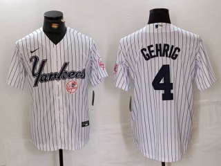 Men's MLB New York Yankees #4 Lou Gehrig White Logo Pinstripe Fashion Cool Base Nike Stitched Vintage Jerseys