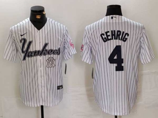 Men's MLB New York Yankees #4 Lou Gehrig White Logo Pinstripe Fashion Cool Base Nike Stitched Vintage Jersey