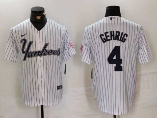 Men's MLB New York Yankees #4 Lou Gehrig White Pinstripe Fashion Cool Base Nike Stitched Vintage Jersey