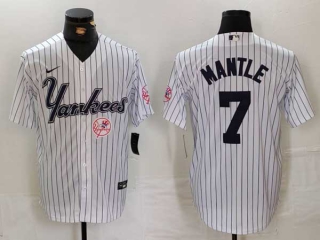 Men's MLB New York Yankees #7 Mickey Mantle White Logo Pinstripe Fashion Cool Base Nike Stitched Vintage Jerseys