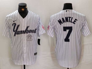 Men's MLB New York Yankees #7 Mickey Mantle White Logo Pinstripe Fashion Cool Base Nike Stitched Vintage Jersey