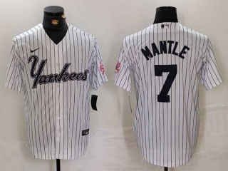 Men's MLB New York Yankees #7 Mickey Mantle White Pinstripe Fashion Cool Base Nike Stitched Vintage Jersey