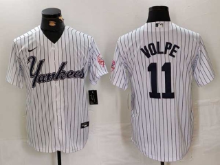 Men's MLB New York Yankees #11 Anthony Volpe White Pinstripe Fashion Cool Base Nike Stitched Vintage Jersey