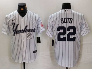 Men's MLB New York Yankees #22 Juan Soto White Logo Pinstripe Fashion Cool Base Nike Stitched Vintage Jersey