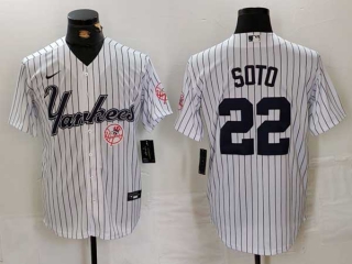 Men's MLB New York Yankees #22 Juan Soto White Logo Pinstripe Fashion Cool Base Nike Stitched Vintage Jerseys