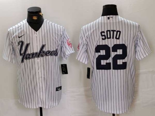 Men's MLB New York Yankees #22 Juan Soto White Pinstripe Fashion Cool Base Nike Stitched Vintage Jersey