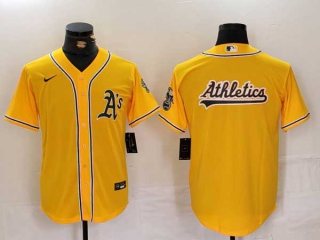 Men's MLB Oakland Athletics Blank Yellow Cool Base Stitched Nike Baseball Jersey (2)