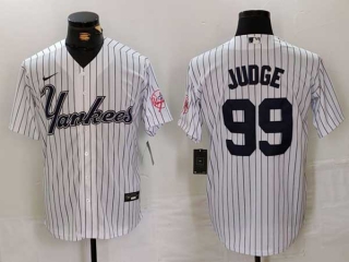 Men's MLB New York Yankees #99 Aaron Judge White Pinstripe Fashion Cool Base Nike Stitched Vintage Jersey