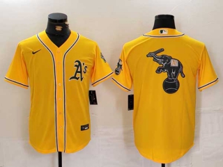 Men's MLB Oakland Athletics Blank Yellow Cool Base Stitched Nike Baseball Jersey (3)