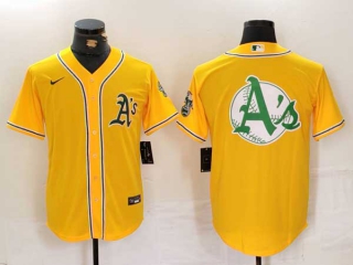 Men's MLB Oakland Athletics Blank Yellow Cool Base Stitched Nike Baseball Jersey (4)