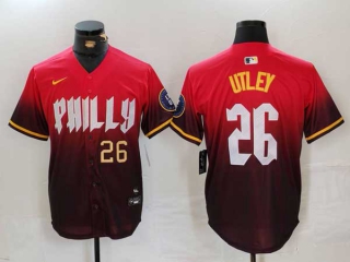 Men's MLB Philadelphia Phillies #26 Chase Utley Red Gold Number 2024 City Connect Limited Nike Stitched Jersey