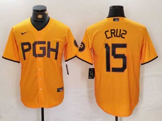 Men's MLB Pittsburgh Pirates #15 Oneil Cruz Yellow 2023 City Connect Limited Nike Stitched Jersey