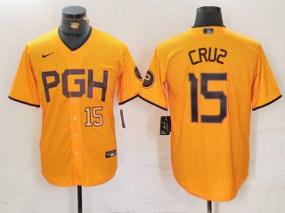 Men's MLB Pittsburgh Pirates #15 Oneil Cruz Yellow Gold Number 2023 City Connect Limited Nike Stitched Jersey