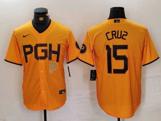 Men's MLB Pittsburgh Pirates #15 Oneil Cruz Yellow Logo 2023 City Connect Limited Nike Stitched Jersey