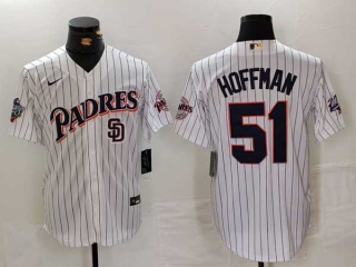 Men's MLB San Diego Padres #51 Trevor Hoffman White Logo Pinstripe Nike Cool Base Jersey