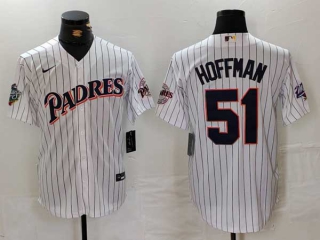 Men's MLB San Diego Padres #51 Trevor Hoffman White Pinstripe Nike Cool Base Jersey