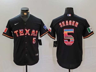 Men's MLB Texas Rangers #5 Corey Seager Black Rainbow Mexico Cool Base Nike Stitched Jersey