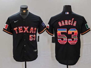 Men's MLB Texas Rangers #53 Adolis Garcia Black Rainbow Mexico Cool Base Nike Stitched Jersey