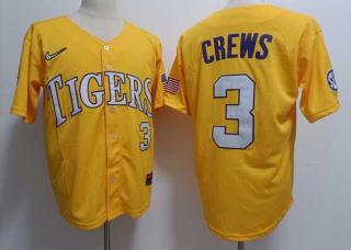 Men's NCAA College LSU Tigers #3 Dylan Crews Baseball Nike Jersey Gold