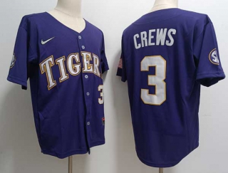 Men's NCAA College LSU Tigers #3 Dylan Crews Baseball Nike Jersey Purple