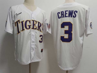 Men's NCAA College LSU Tigers #3 Dylan Crews Baseball Nike Jersey White