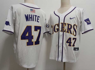 Men's NCAA College LSU Tigers #47 Tommy White Baseball Nike Jersey White