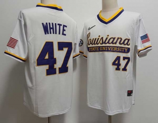 Men's NCAA College LSU Tigers #47 Tommy White Baseball Nike Jerseys White