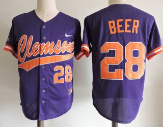 Men's NCAA College Clemson Tigers #28 Seth Beer Baseball Nike Stitched Jersey Purple