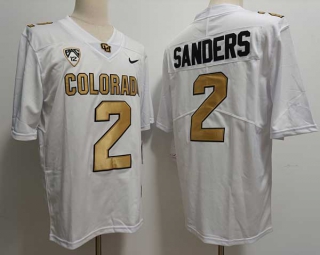 Men's NCAA College Colorado Buffaloes #2 Shedeur Sanders Football Nike Stitched Jersey White Gold