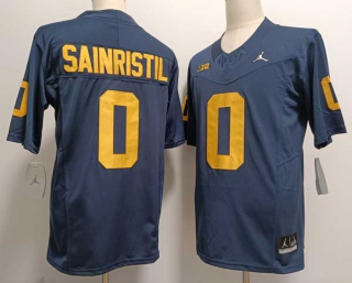 Men's NCAA College Michigan Wolverines #0 Mike Sainristil Football Jordan Brand Stitched Jersey Navy