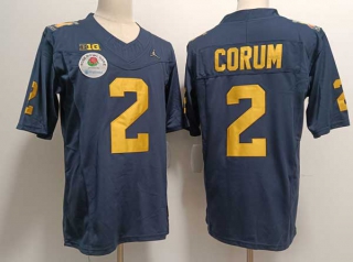 Men's NCAA College Michigan Wolverines #2 Black Corum 2024 Rose Bowl Football Jordan Brand Stitched Jersey Navy