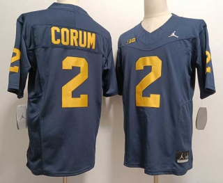 Men's NCAA College Michigan Wolverines #2 Black Corum Football Jordan Brand Stitched Jersey Navy