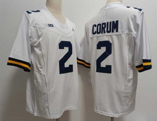 Men's NCAA College Michigan Wolverines #2 Black Corum Football Jordan Brand Stitched Jersey White