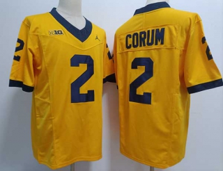 Men's NCAA College Michigan Wolverines #2 Black Corum Football Jordan Brand Stitched Jersey Yellow