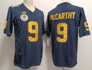 Men's NCAA College Michigan Wolverines #9 J.J. McCarthy 2024 Rose Bowl Football Jordan Brand Stitched Jersey Navy