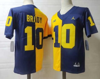 Men's NCAA College Michigan Wolverines #10 Tom Brady Football Jordan Brand Stitched Jersey Navy Yellow