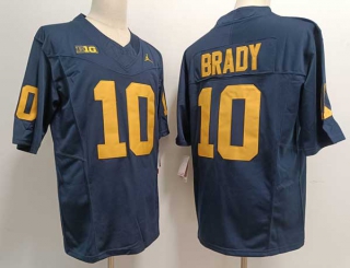 Men's NCAA College Michigan Wolverines #10 Tom Brady Football Jordan Brand Stitched Jersey Navy