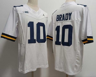 Men's NCAA College Michigan Wolverines #10 Tom Brady Football Jordan Brand Stitched Jersey White