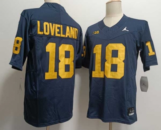 Men's NCAA College Michigan Wolverines #18 Colston Loveland Football Jordan Brand Stitched Jersey Navy