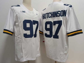 Men's NCAA College Michigan Wolverines #97 Aidan Hutchinson Football Jordan Brand Stitched Jersey White