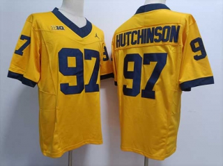 Men's NCAA College Michigan Wolverines #97 Aidan Hutchinson Football Jordan Brand Stitched Jersey Yellow