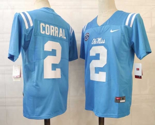 Men's NCAA College Ole Miss Rebels #2 Matt Corral Football Nike Stitched Jersey Blue