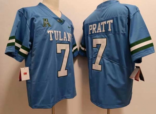 Men's NCAA College Tulane Green Wave #7 Michael Pratt Football Nike Stitched Jersey Blue