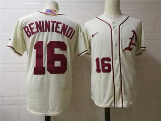 Men's NCAA College Arkansas Razorbacks #16 Andrew Benintendi Baseball Nike Stitched Jersey Cream