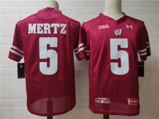 Men's NCAA College Wisconsin Badgers #5 Graham Mertz Football Under Armour Stitched Jersey Burgundy